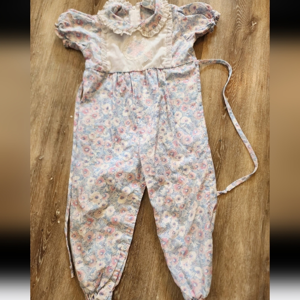 Vintage Baby Toddler Girls Floral Bubble Romper Embroidered Lace 24 Months